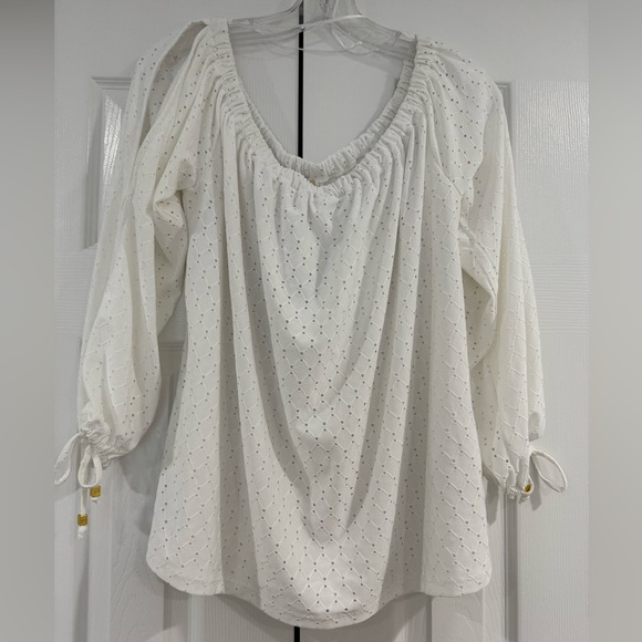 Michael Kors Tops - Michael Kors White Eyelet Split Sleeve Top